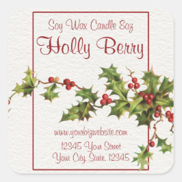 Vintag Style Holly Berry Christmas Candle Label Quadratischer Aufkleber