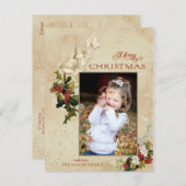 Vintag Style Holly Frohe Weihnachten Foto Postkarte (Vorne/Hinten)