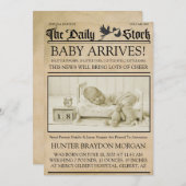 Vintag Style Newsletter Geburtsankündigung Einladung (Vorne/Hinten)