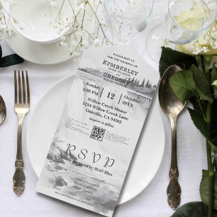 Vintag Style Niagara Falls Schwarz-weißer QR-Code All In One Einladung