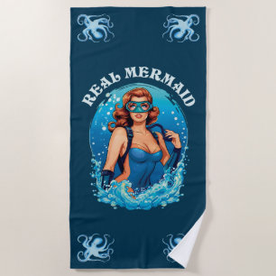 Vintag Style Real Mermaid - Female Scuba Diver Strandtuch