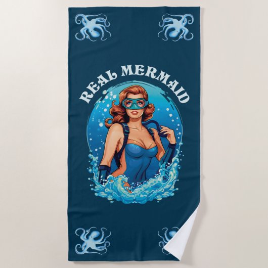 Vintag Style Real Mermaid - Female Scuba Diver Strandtuch (Vorderseite)