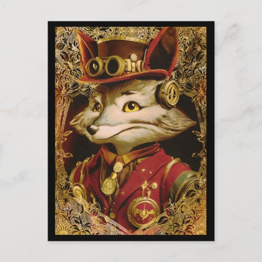 Vintag Style Steampunk Fox Postkarte (Vorderseite)