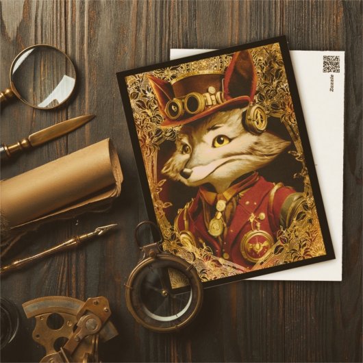 Vintag Style Steampunk Fox Postkarte