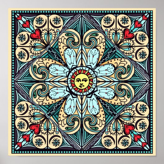 Vintag Style Sun Mandala Poster (Vorne)