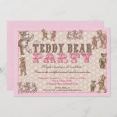 Vintag Style Teddy Bär Party Einladung - Rosa (Vorne/Hinten)