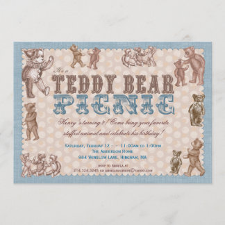 Vintag Style Teddy Bear Picnic Einladung - Blau