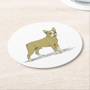 Vintag Stylisierte French Bulldog C Runder Pappuntersetzer