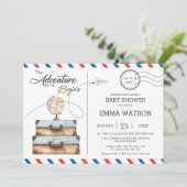 Vintag Suitcase Baby Dusche Junge Neues Abenteuer Einladung (Stehend Vorderseite)