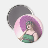Vintag Sun Bather Round Magnet (Vorderseite/Rückseite)