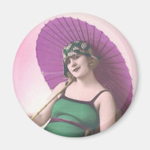 Vintag Sun Bather Round Magnet