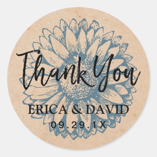 Vintag Sunflower Wedding Kraft Vielen Dank Runder Aufkleber (Vorderseite)