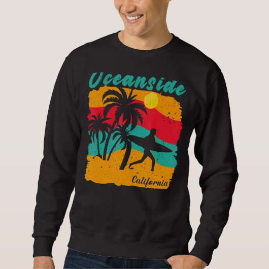 Vintag Sunset Beach Surfing Ozean Kalifornien Sweatshirt (Vorderseite)