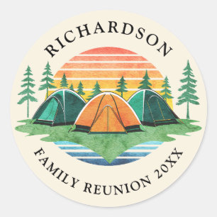 Vintag Sunset Camping Personalisiert Family Wieder Runder Aufkleber