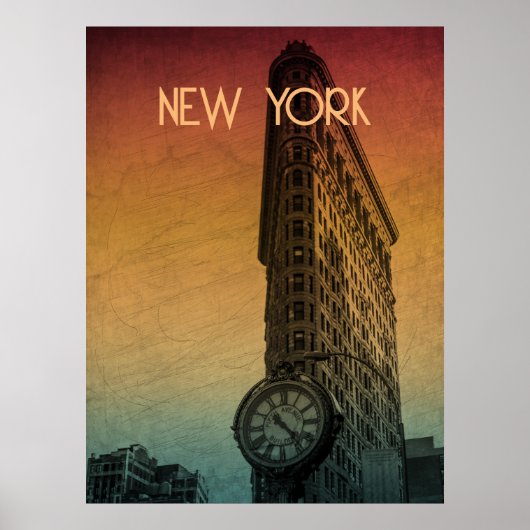 Vintag Sunset Flatiron Architecture New York Poster (Vorne)