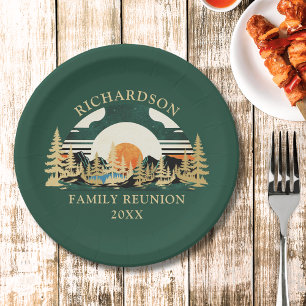 Vintag Sunset Green Camping Family Wiedersehen Pappteller