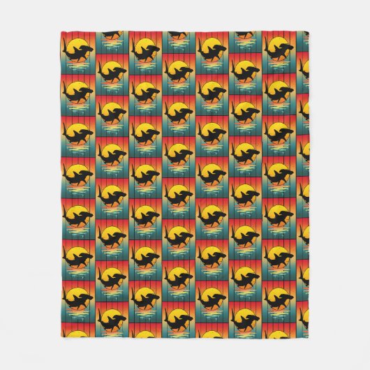 Vintag Sunset Hammerhead Shark Fleecedecke (Vorderseite)