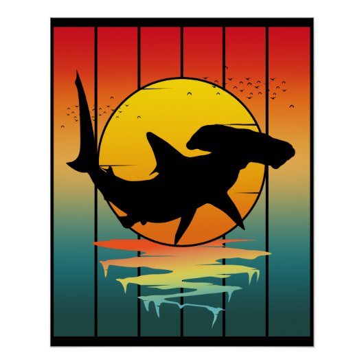 Vintag Sunset Hammerhead Shark Poster (Vorderseite)