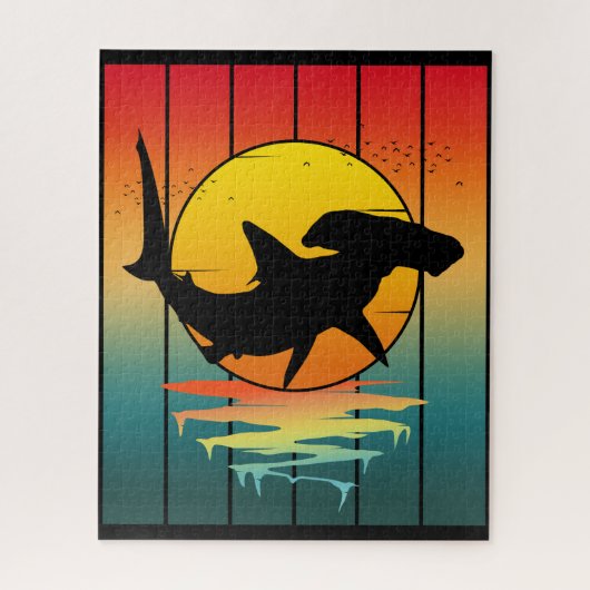 Vintag Sunset Hammerhead Shark Puzzle (Vertikal)