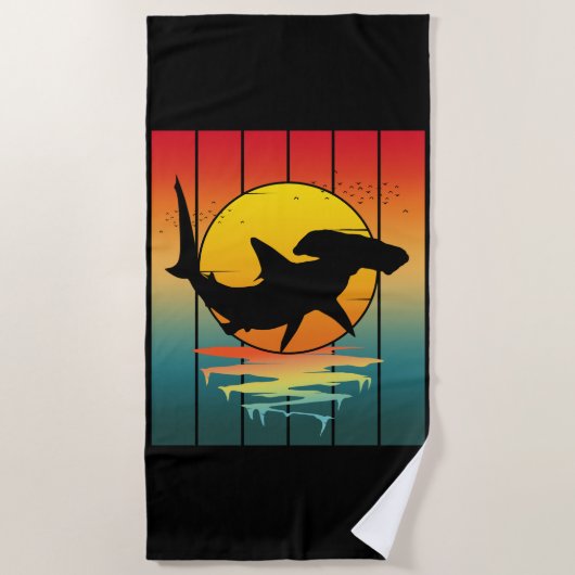 Vintag Sunset Hammerhead Shark Strandtuch (Vorderseite)