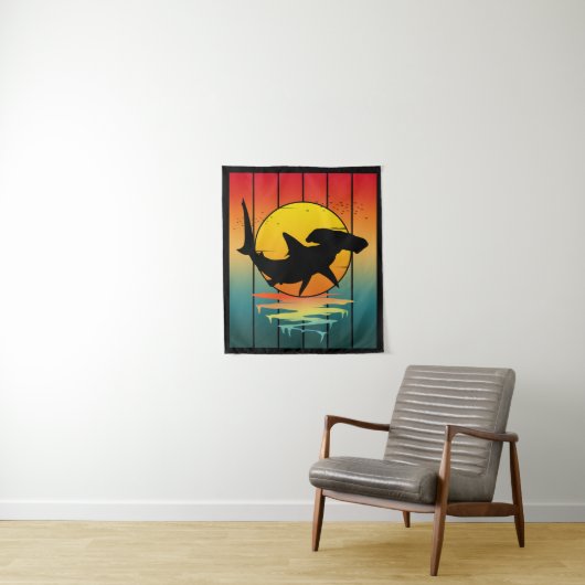 Vintag Sunset Hammerhead Shark Wandteppich (Beispiel)
