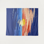 Vintag Sunset | Hintergrund des blauen Gelborangen Wandteppich (Vorderseite (Horizontal))