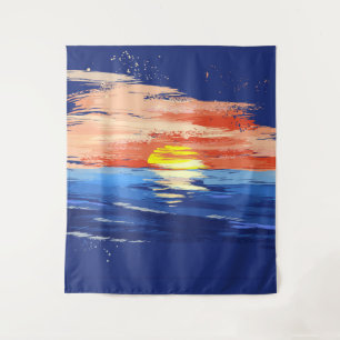 Vintag Sunset   Hintergrund des blauen Gelborangen Wandteppich