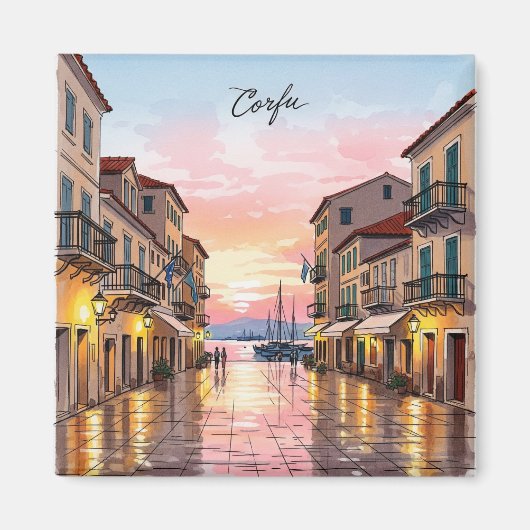 Vintag Sunset Korfu Griechenland Reisen Magnet (Vorne)