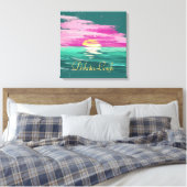 Vintag Sunset | Modernes Abstraktes Aquamarines Gr Leinwanddruck (Insitu (Schlafzimmer))