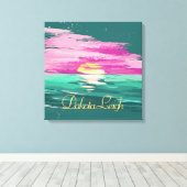 Vintag Sunset | Modernes Abstraktes Aquamarines Gr Leinwanddruck (Insitu (Holzboden))