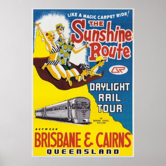 Vintag Sunshine Route Brisbane & Cairns Australien Poster (Vorne)