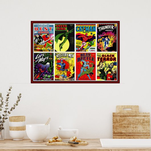Vintag Superheroes Comic Book Compilation Poster (Küche)