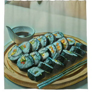 Vintag Sushi Artwork Duschvorhang