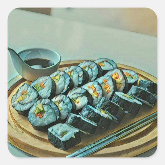 Vintag Sushi Artwork Quadratischer Aufkleber (Vorderseite)