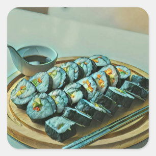 Vintag Sushi Artwork Quadratischer Aufkleber