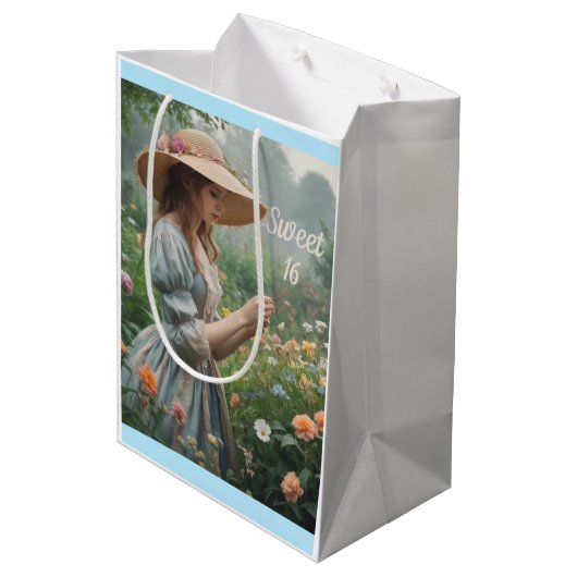 Vintag Sweet 16 Geburtstag Mittlere Geschenktüte (Rückseite Schrägansicht)