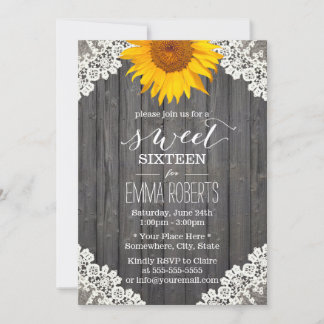 Vintag Sweet 16 Rustikale Sonnenblume Laked Barnho Einladung