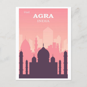 Vintag Taj Mahal Agra India City Skyline Pink Postkarte