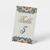 Vintag Talavera Azul Hochzeit Tischnummern Sockelschild (Vorderseite)