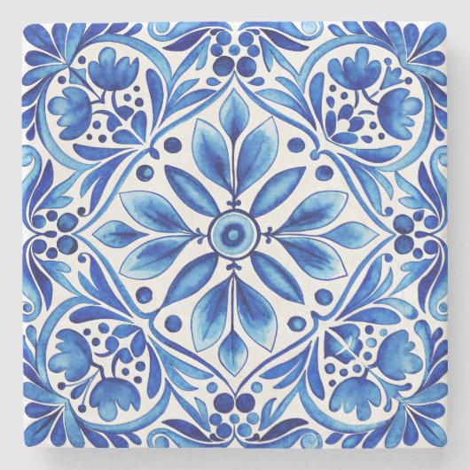 Vintag Talavera Azulejo blaue Fliesen Gastgeschenk Steinuntersetzer (Vorderseite)