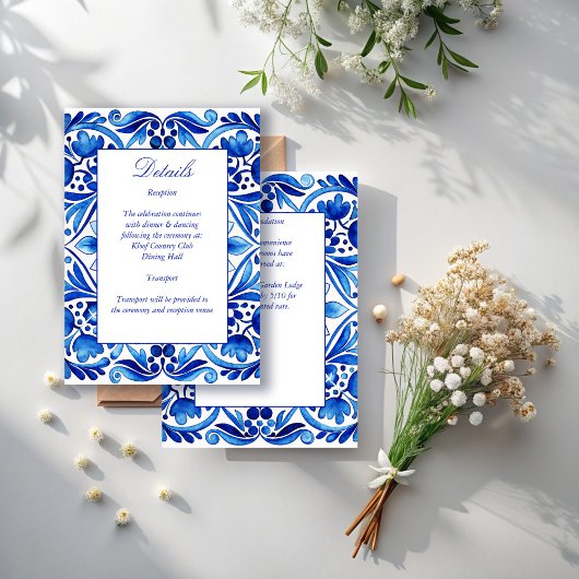 Vintag Talavera Azulejo Blauen Fliesen Hochzeit Begleitkarte