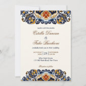 Vintag Talavera Azulejo Blauen Fliesen Hochzeit Einladung (Vorderseite)