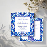 Vintag Talavera Azulejo Blauen Fliesen Hochzeit Einladung<br><div class="desc">Vintage Talavera Azulejo Mediterrane blau-weiße Kacheln alle in einer Hochzeitseinladung bearbeitbare Vorlage sofortigen digitalen Download,  alle in einem Hochzeitseinladungskarten mit Hochzeitsdetails und QR-uAwg an der Rückseite</div>