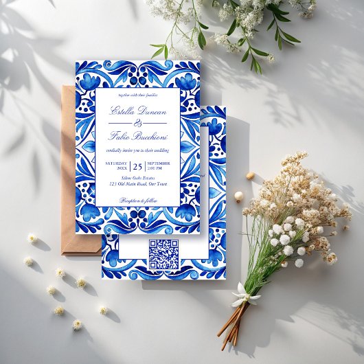 Vintag Talavera Azulejo Blauen Fliesen Hochzeit Einladung