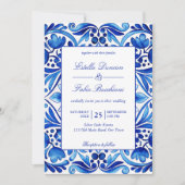 Vintag Talavera Azulejo Blauen Fliesen Hochzeit Einladung (Vorderseite)