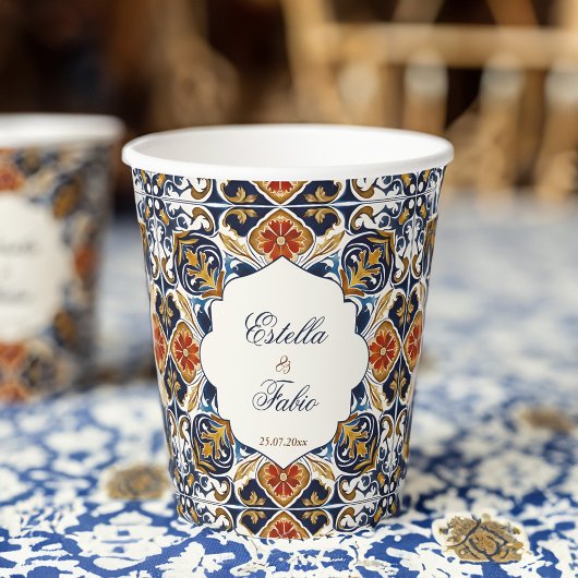 Vintag Talavera Azulejo Blauen Fliesen Hochzeit Pappbecher