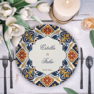 Vintag Talavera Azulejo Blauen Fliesen Hochzeit Pappteller