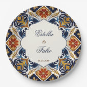 Vintag Talavera Azulejo Blauen Fliesen Hochzeit Pappteller (Vorderseite)
