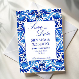 Vintag Talavera Azulejo Blauen Fliesen Hochzeit Save The Date