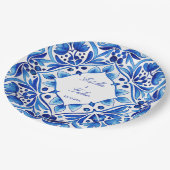 Vintag Talavera Azulejo Hochzeit mit blauen Kachel Pappteller (Schrägansicht)
